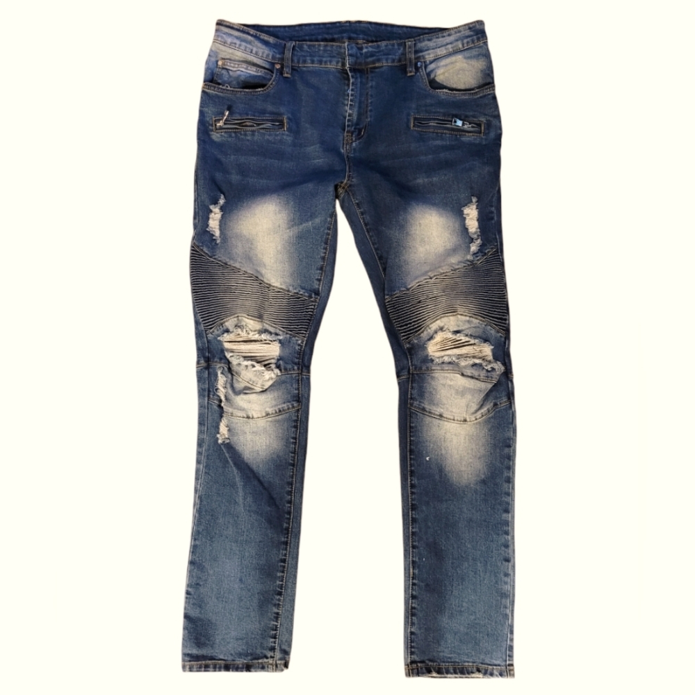 Balmain Blue Distressed Men Jeans